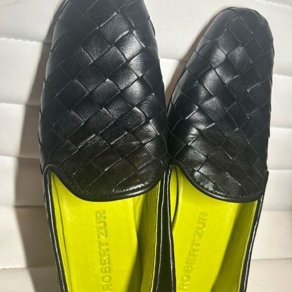 Robert Zur Black Leather Flats with Woven Design - Picture 10 of 10